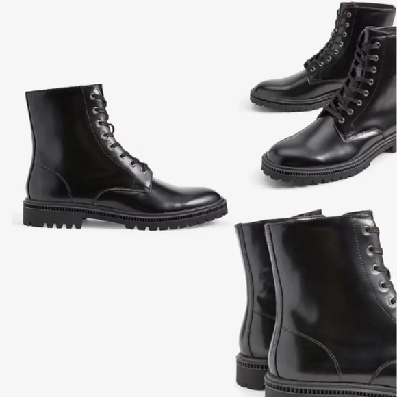 New! Express men’s Black patent Leather lace-up Combat Boots Size 9 - Picture 1 of 8